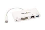 Skærmkabel - StarTech.com USB-C Multiport Adapter for Laptops - Power Delivery - DVI - GbE - USB 3.0 ekstern videoadapter - hvid - DKT30CDVPD