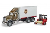 Legetøjsbil - Bruder MACK Granite UPS logistics truck with forklift - 02828