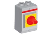 Afbrydermateriel - ABB Sikkerhedsafbryder 16A 3 polet  med hjælpekontakt metrisk gevind  rød gul greb OTP16KA3M - 1SCA022399R6590