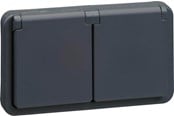 Lauritz Knudsen - LK OPUS 74 dobbelt stikkontakt 2-pol med jord 1½ modul vandret, antracit - 521M8512