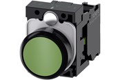 Trykknapper og signalenheder - Siemens Trykknap, 22 mm, rund, plastik, grøn, flad, momentan kontakt type, med holder 1no, skrue terminal - 3SU1100-0AB40-1BA0