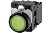 Trykknapper og signalenheder - Siemens Lystrykknap, 22 mm, rund, plastik, grøn, flad, momentan kontakt type, med holder, 1no, led modul - 3SU1102-0AB40-1BA0