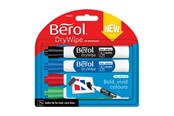 Konference & Præsentation - Berol whiteboard marker, rund spids 2mm, blister med 4 stk., assorteret farver - 1984863