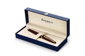 Skrive- og Tegneværktøjer - Waterman Carène Marine Amber Fountain Pen | Glansbrun og sort med 23k guldclips | Medium spids med blå blækpatron | Gaveæske - S0700880