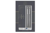 Skrive- og Tegneværktøjer - Parker Dobbelt Jotter-gavesæt med kuglepen og stiftblyant (0,5 mm) | rustfrit stål med detaljer i krom | patron med blå blæk - 2093256
