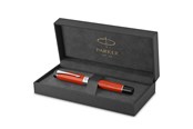 Skrive- og Tegneværktøjer - Parker Duofold Centennial-fyldepen | klassisk stor rød vintage | medium spids i rent guld | sort blæk og converter | kvalitetsgaveæske - 1931376