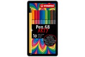 Skrive- og Tegneværktøjer - STABILO Pen 68 Arty, metalæske med 10 farver - 6810-6