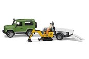 Legetøjsbil - Bruder Land Rover Defender one axle trailer, JCB micro excavator + worker - BR2593