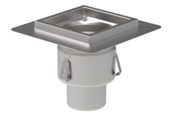 Afløb - Blücher industri afløbsskål Ø110mm lav. Til beton & fliser. 200x200mm. Lodret - 767.402.110 S
