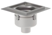 Afløb - Blücher industri afløbsskål Ø110mm lav. Til beton & fliser. 300x300mm. Lodret - 767.403.110 S