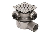 Afløb - Blücher Square gulvafløb med vandret Ø75 mm udløb og 3 sideindløb. Til klembane med membrandug. Beton og fliser. Rustfrit stål - 313.300.075