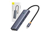 USB hub - Baseus 4-i-1-hub UltraJoy USB-C do 3x USB 3.0 + RJ45 (space grey) USB hub - USB 3.0 - 4 ports - Grå - B0005280A813-00