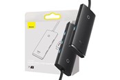 USB hub - Baseus Lite Series Hub 4in1 USB-C to 4x USB 3.0 + USB-C 1m (Black) USB hub - USB 3.0 - 4 ports - Sort - WKQX030401
