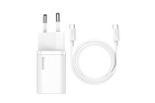 Mobil - Adaptere & Opladere - Baseus Super Si Quick Charger 1C 25W with USB-C cable for USB-C 1m (white) - TZCCSUP-L02