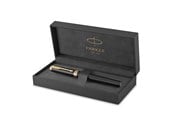 Skrive- og Tegneværktøjer - Parker Ingenuity fyldepen | Core Collection | Sort med guldkant | Medium Nib| Sort blæk | Gaveæske - 2182006