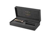 Skrive- og Tegneværktøjer - Parker Ingenuity fyldepen | Core Collection | Sort med guldkant | Fin Nib | Sort blæk | Gaveæske - 2182005