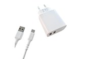Mobil - Adaptere & Opladere - GEAR Charger 220V 2xUSB-A 3.4A White USB-C 2.0 Cable 1m - 665130