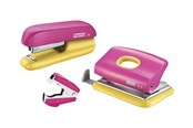 Skrivebordstilbehør - Rapid Hæftemaskine & hulapparat Mini sæt F5+FC10+C2 Blister Pink/gul - 5000371