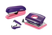 Skrivebordstilbehør - Rapid Hæftemaskine & hulapparat Mini sæt F5+FC10+C2 Blister Lilla/abrikos - 5000372