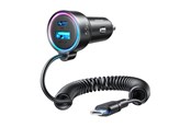 Mobil - Adaptere & Opladere - Joyroom Car charger JR-CL07 3-in-1 1x USB + 1x PD 55W + Type-C cable (black) - JR-CL07