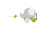 Babylegetøj - Goki Wooden Pull Animal Elephant with Leaf - 54866