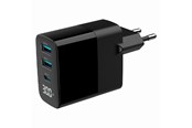Mobil - Adaptere & Opladere - Gembird Universal GaN USB charger with LCD QC 3.0 & POD 30W 3-port - Black - TA-UC-PDQC30LCD-BK-02
