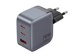 Mobil - Adaptere & Opladere - Vention GaN USB-C+C+A 70W Charger (Gray) - FEXH0-EU