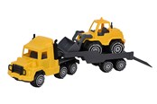 Udendørsleg - Plasto Lastbil med LowBoy anhænger og frontlæsser, 47 cm - 1645000BOX