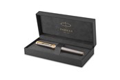Skrive- og Tegneværktøjer - Parker Ingenuity Rollerball Pen | Grålakeret med guldbeklædning | Fin rustfri stålspids | Sort blækpatron | Gaveæske - 2213727