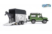 Legetøjsbil - Bruder Land Rover Defender Station Wagon with horse trailer and horse toy - BR2592