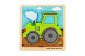 Puslespil - Bigjigs - Wooden Puzzle Tractor with Removable Shapes 5pcs. Wood - 37023