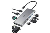 Dockingstation - Aukey Aluminum USB-C Hub | 10 in 1 | RJ45 Ethernet 10/100/1000Mbps | 4xUSB | HDMI 4k@30Hz | SD and microSD | USB-C Power Delivery 100W - CB-C89