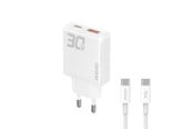 Mobil - Adaptere & Opladere - Dudao GaN A30EUT 30W USB-A / USB-C Wall Charger + USB-C - USB-C Cable - White - 6976625332809