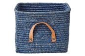 Børneværelse - Rice Small Square Raffia Basket with Leather Handles - BSRAT-30B