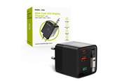Mobil - Adaptere & Opladere - Mobile Origin 65W GaN Display Charger PW2 - USB-C Self-Retracting Cable + USB-C + USB-A - MO-65WDCH-PW2