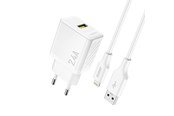 Mobil - Adaptere & Opladere - Dudao A23LEU 2.4A GaN EU USB-A wall charger with USB-A cable - Lightning - white - 6976625334025