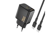 Mobil - Adaptere & Opladere - Dudao A27CEU PD 25W GaN SB-C AC Charger with USB-C Cable - Black - 6976625334155