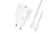 Mobil - Adaptere & Opladere - Dudao A27PCEU PD 30W GaN USB-C AC Charger with USB-C Cable - White - 6976625334186