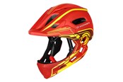 Cykellygter - Wozinsky Fullface Children's Bicycle Helmet with USB Rear Light 52-56 cm - Red-Yellow - 5907769381003