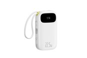 Powerbank - Baseus EnerFill FC31 10000mAh 22.5W Power Bank with Digital Display with 2 Built-in Cables - White Powerbank - Hvid - 10000 mAh - P10082106213-00