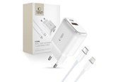 Mobil - Adaptere & Opladere - Tech-Protect C20W USB-C PD 20W / USB-A QC 3.0 Mains Charger with USB-C / Lightning Cable - White - 9490713929124