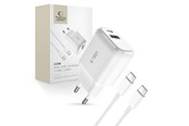 Mobil - Adaptere & Opladere - Tech-Protect C20W USB-C PD 20W / USB-A QC 3.0 Network Charger with USB-C / USB-C Cable - White - 9490713930373