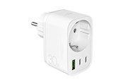 Kabler - diverse - Puro 30W Power Delivery Charger with Schuko Plug and Socket 2x USB-C + 1x USB-A - White - PUTCSPUSBA2C30WWHI