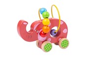 Babylegetøj - Bigjigs Wooden Push Elephant with Bead Spiral - BB071