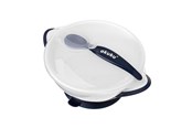 Baby Udstyr - Akuku Suction bowl with spoon WHITE/NAVY BLUE - A0503