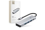 USB hub - Tech-Protect HB01 HUB Adapter 5in1 USB-C + USB3.0 + HDMI 4K 60Hz + PD100W - Grey USB hub - USB 3.0 - 5 ports - Grå - 5906302360529