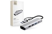 USB hub - Tech-Protect HB03 HUB Adapter 5in1 USB-C + USB2.0 + USB3.0 + RJ45 - Grey USB hub - USB 3.0 - 5 ports - Grå - 5906302360567