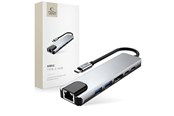 USB hub - Tech-Protect HB02 HUB Adapter 6in1 USB-C + USB2.0 + USB3.0 + HDMI 4K 30Hz + RJ45 + PD100W - Grey USB hub - USB 3.0 - 6 ports - Grå - 5906302360574