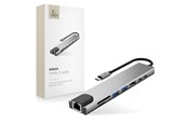 USB hub - Tech-Protect USB Hub HB09 8in1 TYPE-C + USB-A 3.0 + USB-C 3.0 + HDMI 4K 60HZ + SD/TF + PD100W + RJ45 1000 MB/S - Grey USB hub - USB 3.0 - 8 ports - Grå - 5906302340033