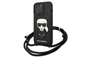 Mobil - Covers & Cases - Karl Lagerfeld Leather Monogram Patch and Cord Iconik Case for iPhone 13 Pro / 13 - Black - 3666339049904